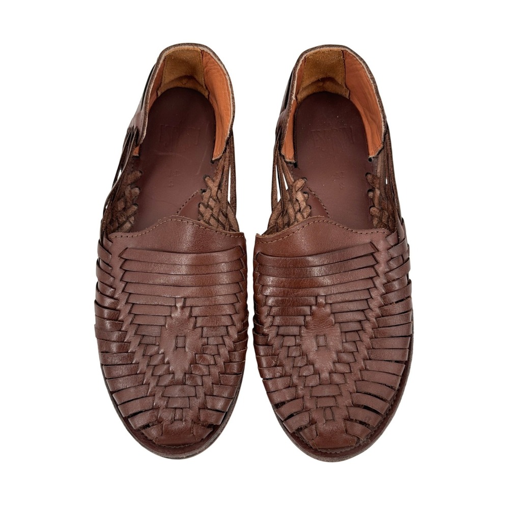 Espiritu Mens Brown Woven Leather Huarache Sandals Slip On Shoes Size 8